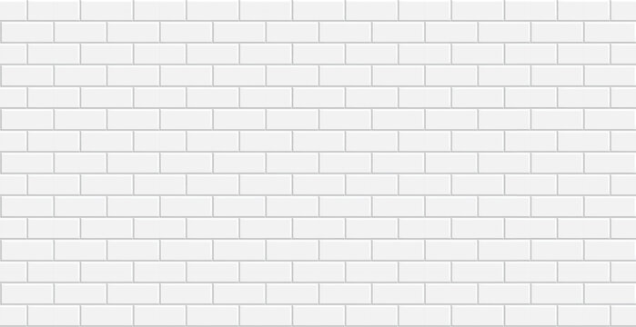White bricks texture. Seamless wall pattern, ceramic brick for kitchen, bathroom interior wallpaper. Empty clean stone cladding. Brick wall simple geometric vector texture.