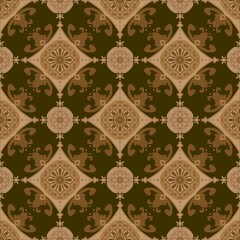 Luxurious Batik Seamless Pattern in Earth Tones. Traditional Javanese Kawung Motif Background.