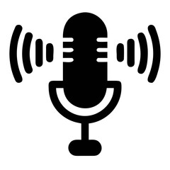 Microphone with Sound Waves Audio Podcast Recording Studio Vector Illustration