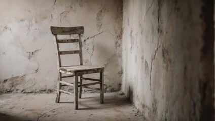 Solitary Chair in a Worn Room - A Study in Texture and Light.