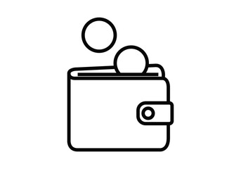 Icono negro de cartera con monedas 