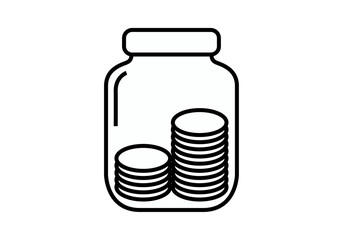Icono negro de bote de cristal con monedas para ahorrar 