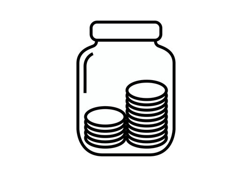 Icono negro de bote de cristal con monedas para ahorrar 