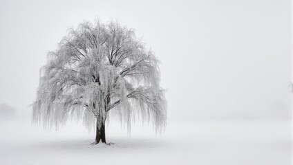 Solitary Tree in Winter Landscape - A Study in Black and White.