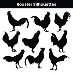 Collection of Rooster Silhouettes in Poses