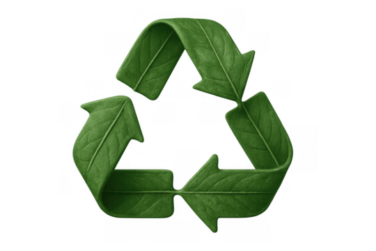 Green leaves forming recycling symbol, representing ecology, sustainability and natural conservation, on transparent background - Powered by Adobe