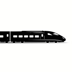 Side view black silhouette vector icon of an aerodynamic high-speed bullet train for modern rapid intercity passenger transport, symbolizing speed and technology