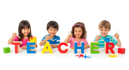 Kids Spelling Teacher Title Creative with Wooden Blocks on Isolated Background