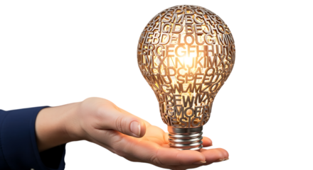 Lightbulb with Alphabet Letters Symbolizing Ideas Knowledge Learning and Wisdom