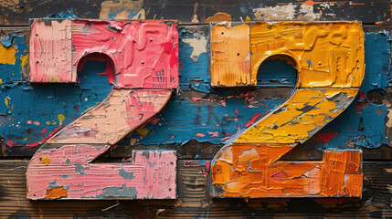 The number 22 is depicted in an abstract form, featuring fluid shapes, dynamic lines, and artistic distortions that transform the numeral into a visually striking and creative composition.