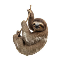 Naklejka premium Cute sloth hanging on rope isolated on transparent background in studio shot