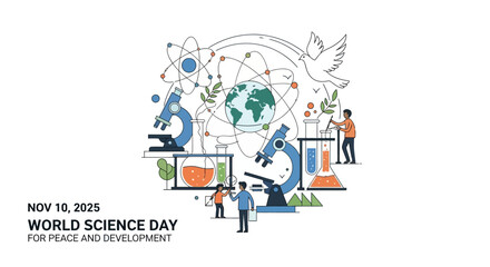 Naklejka premium Celebrating World Science Day with a focus on global collaboration and peaceful development through scientific advancement and discovery, promoting progress for a better future
