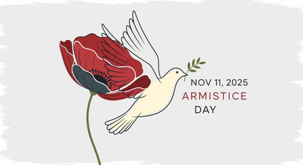 Remembering Armistice Day November 11th 2025 With Elegant Dove and Poppy Design, a Symbol of Peace and Remembrance, perfect for Commemorative Events, Educational Materials, or Patriotic Projects