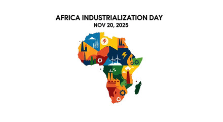 Celebrate Africa Industrialization Day on November 20, 2025 with vibrant artwork representing industry, energy, and progress across the continent for a modern and impactful design