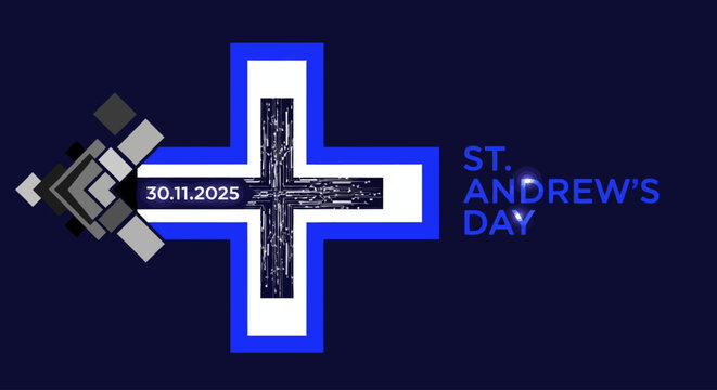 Celebrate St. Andrew's Day with a vibrant design featuring a bold blue and white cross, perfect for social media, invitations, and digital promotions, 30.11.2025