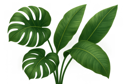 Tropical green plant foliage, monstera and banana leaves, natural botany background, flat illustration - Powered by Adobe