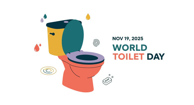 Celebrate World Toilet Day on Nov 19, 2025 with this playful design promoting sanitation and hygiene awareness, ideal for health campaigns and educational materials
