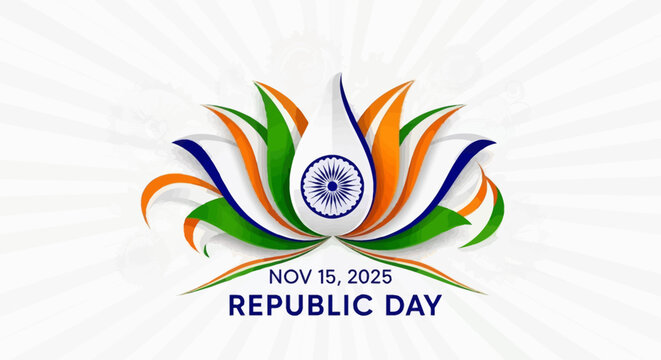 Celebrate India's Republic Day with vibrant tricolor lotus design, symbolizing national pride and unity for patriotic events and campaigns.