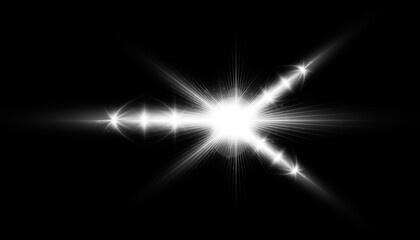 White lens flare light on black background