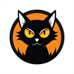 Black Cat Emblem Vector Icon for Halloween Decoration