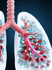 Human Respiratory System: A detailed, cutaway illustration of the human lung, displaying intricate structures such as the alveoli and blood vessels.