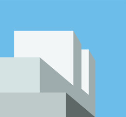 Abstract minimal building with blue sky background. Geometric Modern Architecture Illustration. Minimal Colorful Building on a Sunny Day. Abstract Shapes and Flat colorful building Design. Modern art.