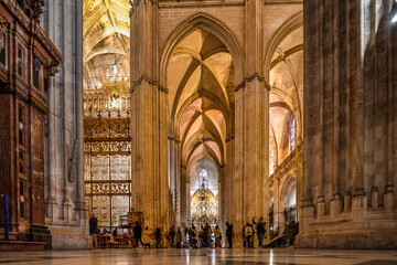 Fototapeta premium Seville, Spain, Jan 3 2020, Exploring the grandeur of Seville Cathedral in Andalusia, Spain