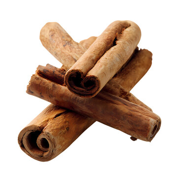 Three cinnamon sticks isolated on transparent background