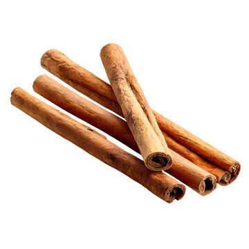Three cinnamon sticks isolated on transparent background