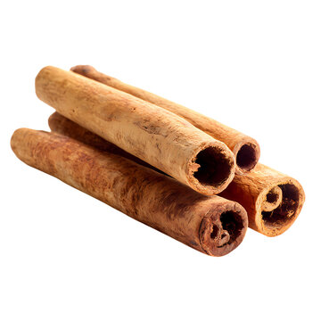 Three cinnamon sticks isolated on transparent background