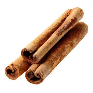Three cinnamon sticks isolated on transparent background