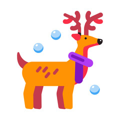 Flat style icon showing cute christmas reindeer