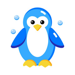 A flat style icon depicting cute winter penguin