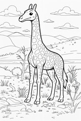 Giraffe in Savannah: An artistic sketch of a giraffe gracefully surveying its savannah habitat, capturing the essence of African wildlife.