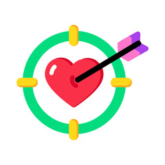 A flat style icon depicting love target with arrow 