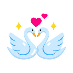 Flat style icon representing swans bird kissing 