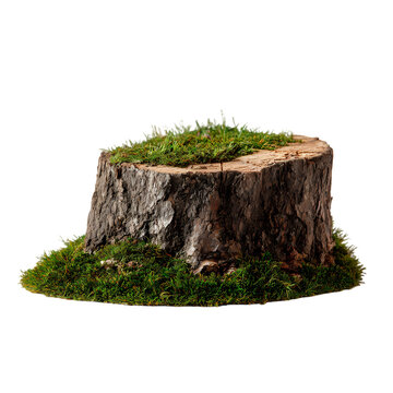 Tree Stump on small grass isolated on transparent background