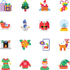 Handy Collection of 16 Christmas Flat Style Icons 


