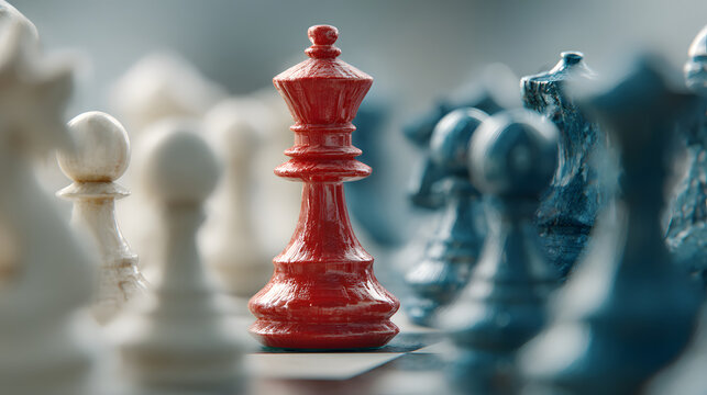 Red queen chess piece on a chessboard leadership concept AI Generated