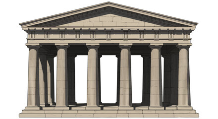 Obraz premium greek temple columns doric order facade with fluted columns illustrating ancient architecture and classical building design for historical sites.