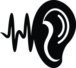 Ear Icon Vector Illustration Hearing Sound Wave Signal Listening Communication Medical Sense Audio Sensory Organ Isolated on Transparent Background