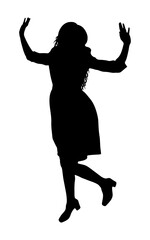 Woman silhouette jumping with arms raised, expressing joy celebrating success. Vector illustration
