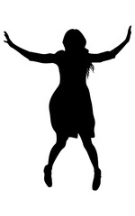 Woman silhouette jumping with arms raised, expressing joy celebrating success. Vector illustration