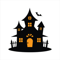 Gothic Haunted House Silhouette Halloween Vector Template