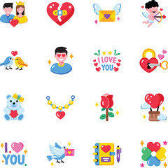 Set of Valentine Day Flat Style Icons 