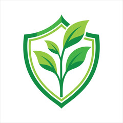  Green Shield Logo with Leaf and Plant Design Vector