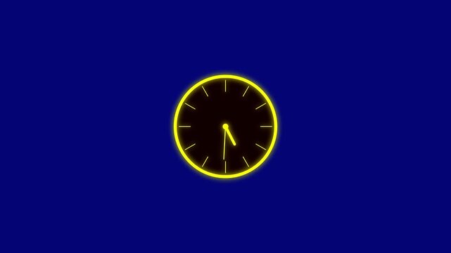 Glowing yellow clock face on deep blue background time passing concept abstract digital animation