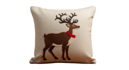 Pillow with reindeer design, isolated on transparent background