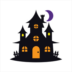 Haunted House Halloween Spooky Elements Vector Illustration