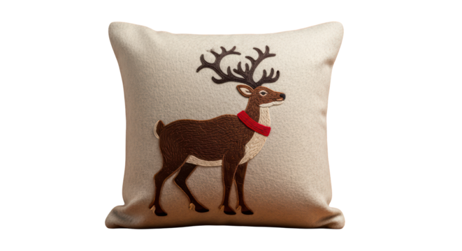 Pillow with reindeer design, isolated on transparent background